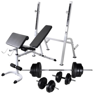 vidaXL Workout Bench with Weight Rack Barbell and Dumbbell Set 60.5kg Fitness 