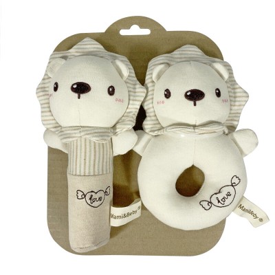 KiddoZone 2PCS Baby Rattle Kids Organic Cotton Soft Extrusion Rattle Cute Animal Appease Hand Rattle Plush Hand Holding Bell Toy BB Sound Educational Toys for 0-3 Year Boy Girls Baby